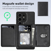 For Samsung Galaxy S25 Ultra 5G Shield Multi-functional MagSafe Card Bag Phone Case(Black)