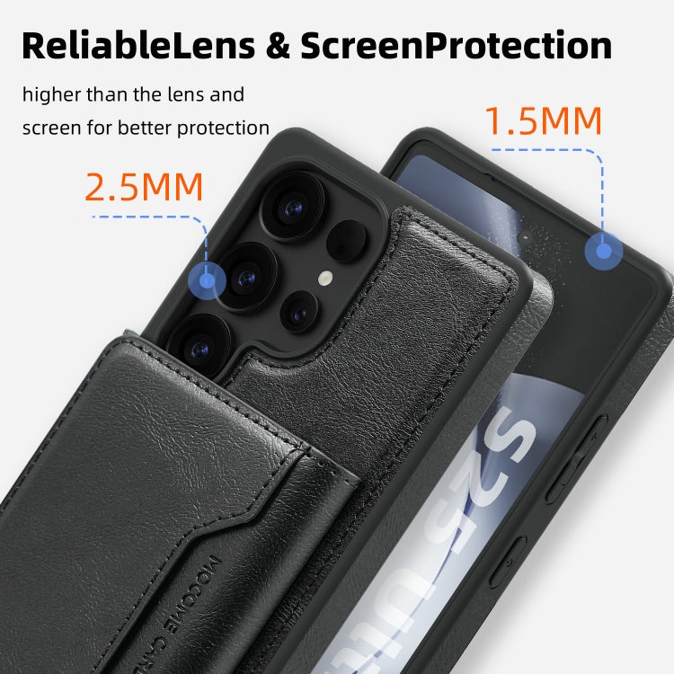 For Samsung Galaxy S25 Ultra 5G Shield Multi-functional MagSafe Card Bag Phone Case(Black)