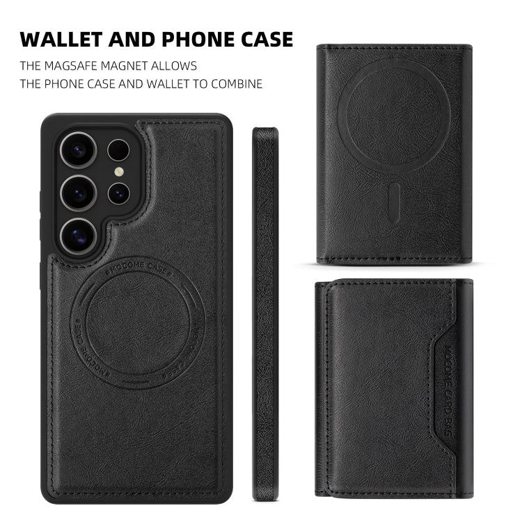 For Samsung Galaxy S25 Ultra 5G Shield Multi-functional MagSafe Card Bag Phone Case(Black)