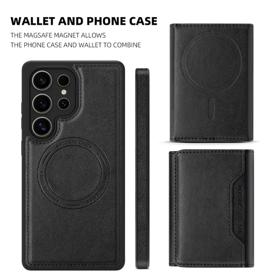 For Samsung Galaxy S25 Ultra 5G Shield Multi-functional MagSafe Card Bag Phone Case(Black)