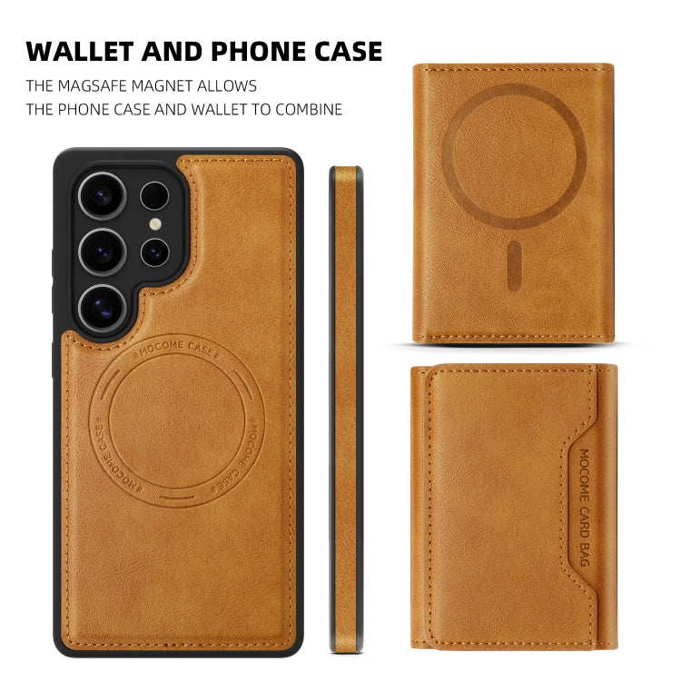 For Samsung Galaxy S25 Ultra 5G Shield Multi-functional MagSafe Card Bag Phone Case(Brown)