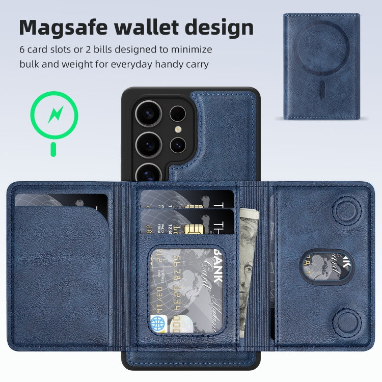For Samsung Galaxy S25 Ultra 5G Shield Multi-functional MagSafe Card Bag Phone Case(Blue)