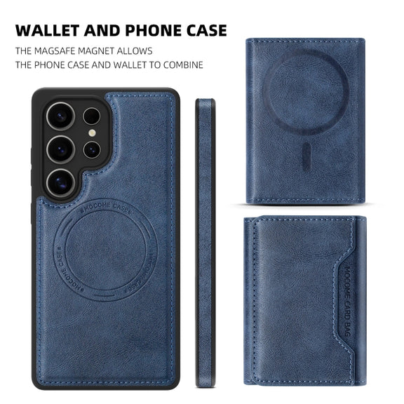 For Samsung Galaxy S25 Ultra 5G Shield Multi-functional MagSafe Card Bag Phone Case(Blue)
