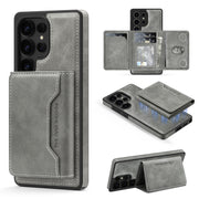 For Samsung Galaxy S25 Ultra 5G Shield Multi-functional MagSafe Card Bag Phone Case(Grey)