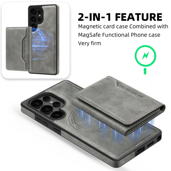 For Samsung Galaxy S25 Ultra 5G Shield Multi-functional MagSafe Card Bag Phone Case(Grey)