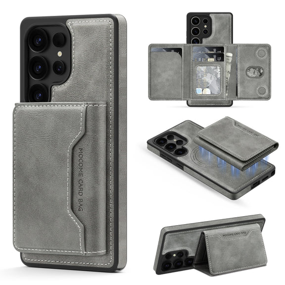 For Samsung Galaxy S25 Ultra 5G Shield Multi-functional MagSafe Card Bag Phone Case(Grey)