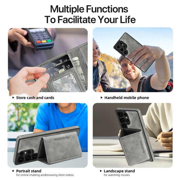 For Samsung Galaxy S25 Ultra 5G Shield Multi-functional MagSafe Card Bag Phone Case(Grey)