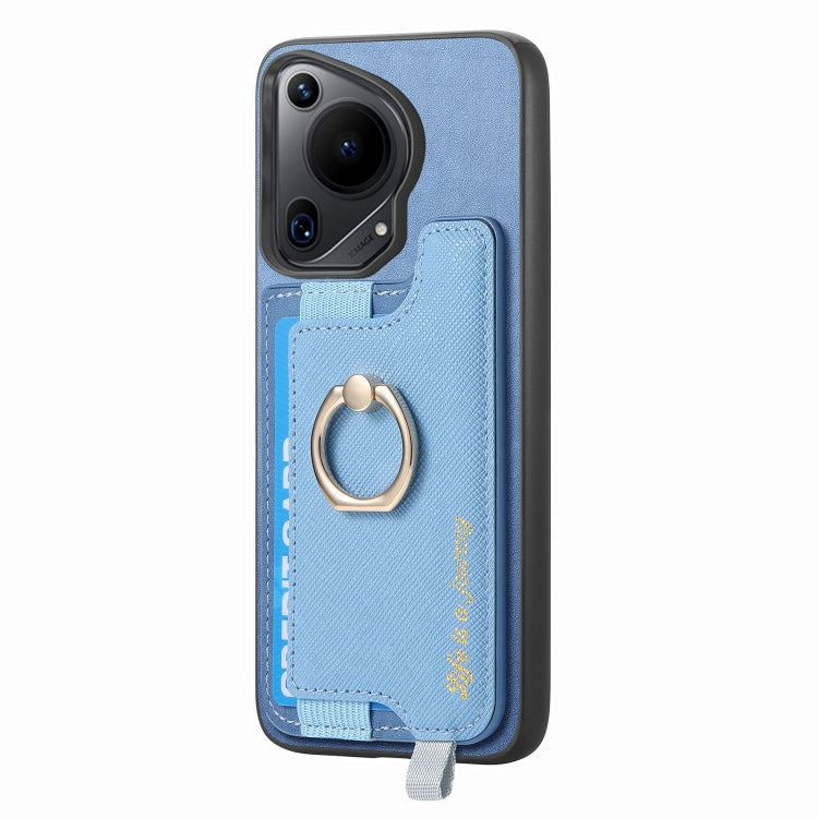For Huawei Pura 70 Retro Magsafe Cross Leather Ring Holder Card Bag Phone Case(Blue)