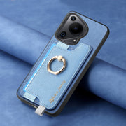 For Huawei Pura 70 Retro Magsafe Cross Leather Ring Holder Card Bag Phone Case(Blue)
