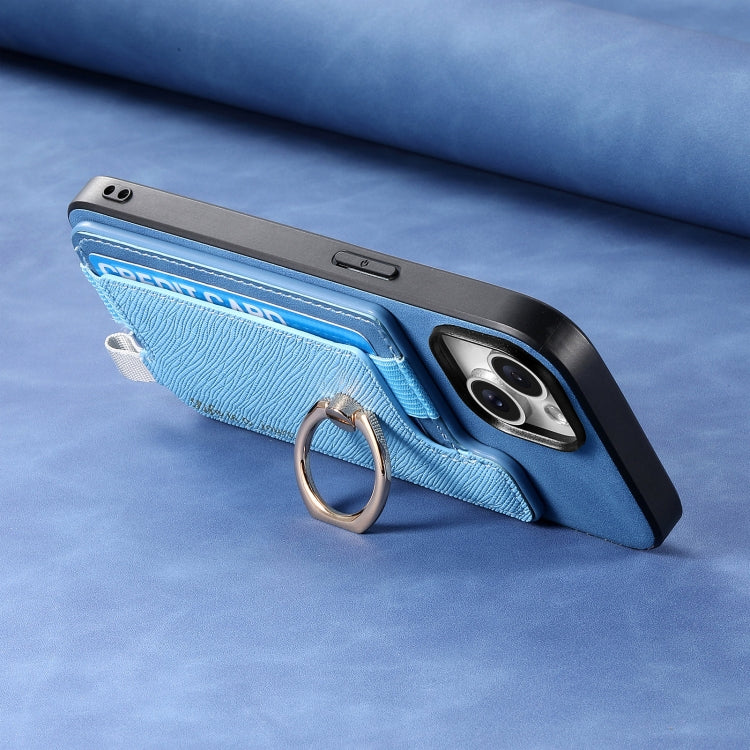 For Huawei Pura 70 Retro Magsafe Cross Leather Ring Holder Card Bag Phone Case(Blue)