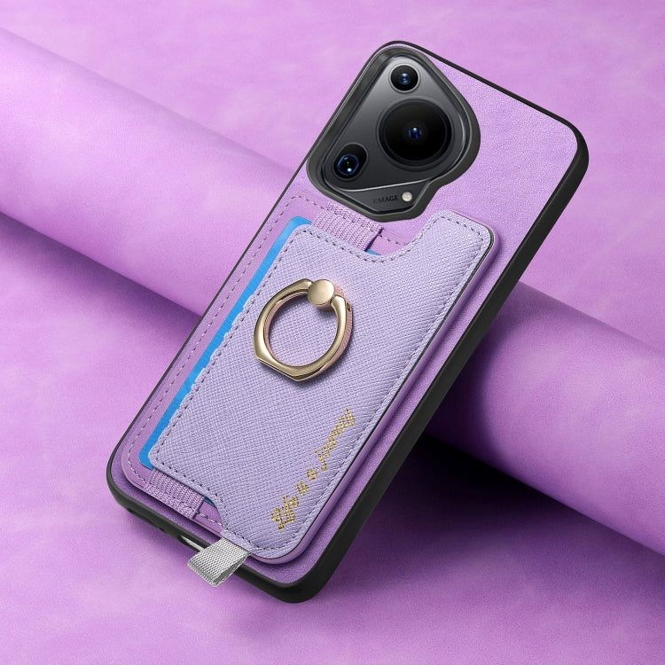 For Huawei Pura 70 Retro Magsafe Cross Leather Ring Holder Card Bag Phone Case(Purple)
