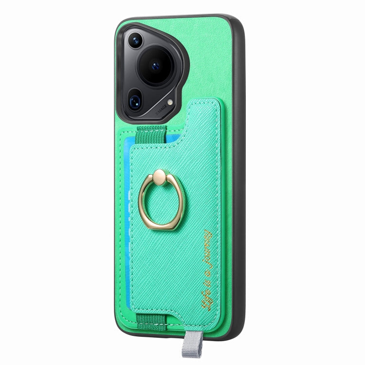 For Huawei Pura 70 Retro Magsafe Cross Leather Ring Holder Card Bag Phone Case(Green)
