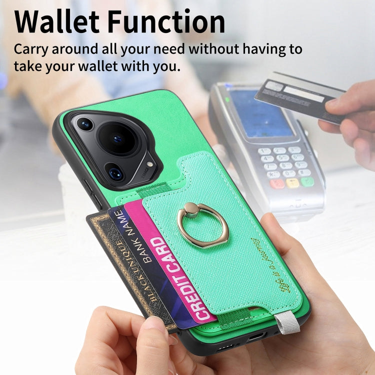 For Huawei Pura 70 Retro Magsafe Cross Leather Ring Holder Card Bag Phone Case(Green)