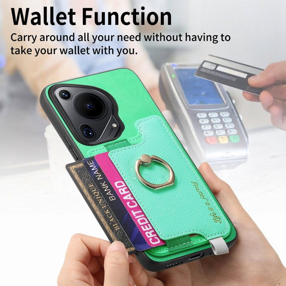 For Huawei Pura 70 Retro Magsafe Cross Leather Ring Holder Card Bag Phone Case(Green)