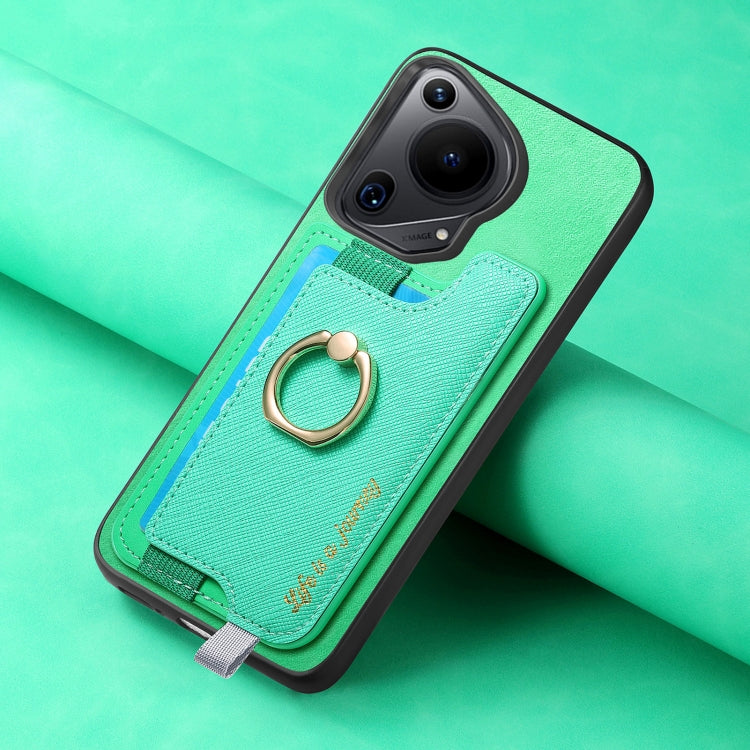 For Huawei Pura 70 Retro Magsafe Cross Leather Ring Holder Card Bag Phone Case(Green)