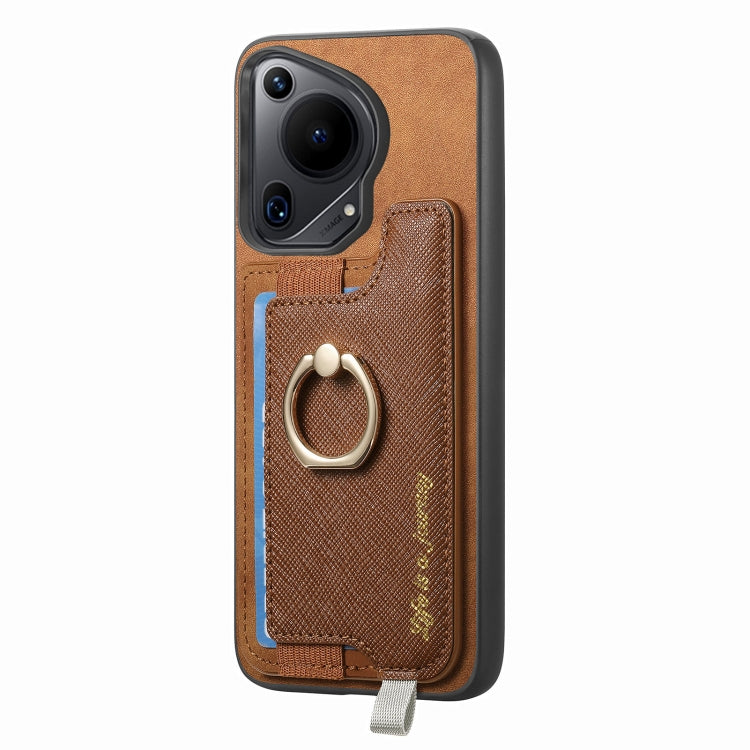 For Huawei Pura 70 Retro Magsafe Cross Leather Ring Holder Card Bag Phone Case(Brown)