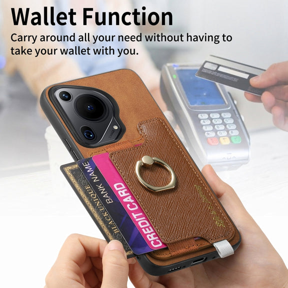 For Huawei Pura 70 Retro Magsafe Cross Leather Ring Holder Card Bag Phone Case(Brown)