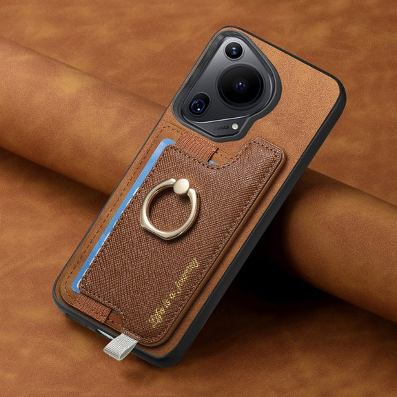 For Huawei Pura 70 Retro Magsafe Cross Leather Ring Holder Card Bag Phone Case(Brown)