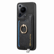 For Huawei Pura 70 Retro Magsafe Cross Leather Ring Holder Card Bag Phone Case(Black)