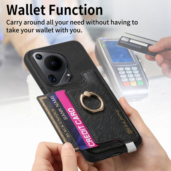 For Huawei Pura 70 Retro Magsafe Cross Leather Ring Holder Card Bag Phone Case(Black)