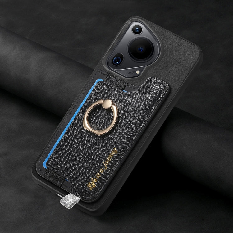 For Huawei Pura 70 Retro Magsafe Cross Leather Ring Holder Card Bag Phone Case(Black)
