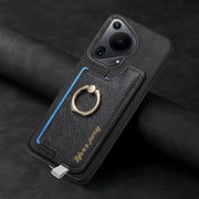 For Huawei Pura 70 Retro Magsafe Cross Leather Ring Holder Card Bag Phone Case(Black)