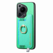 For Huawei Pura 70 Pro Retro Magsafe Cross Leather Ring Holder Card Bag Phone Case(Green)