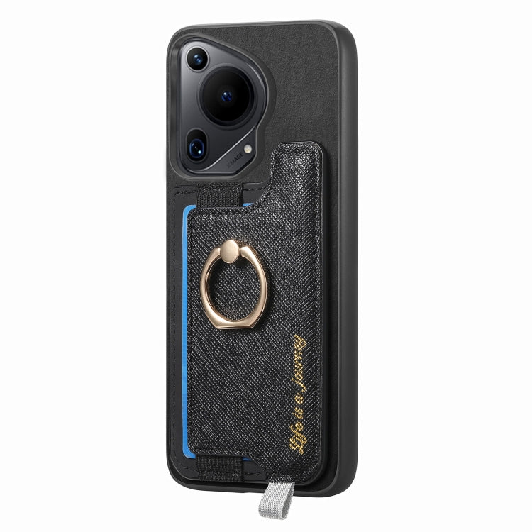 For Huawei Pura 70 Pro Retro Magsafe Cross Leather Ring Holder Card Bag Phone Case(Black)