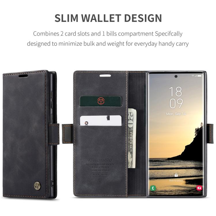 For Samsung Galaxy S25 Ultra 5G CaseMe 013 Multifunctional Horizontal Flip Leather Phone Case(Black)