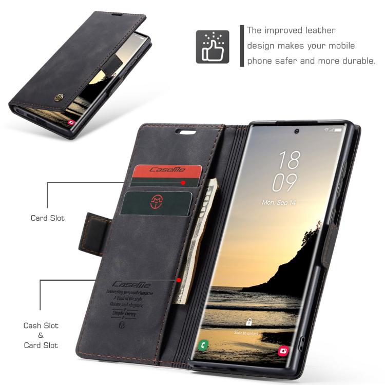 For Samsung Galaxy S25 Ultra 5G CaseMe 013 Multifunctional Horizontal Flip Leather Phone Case(Black)