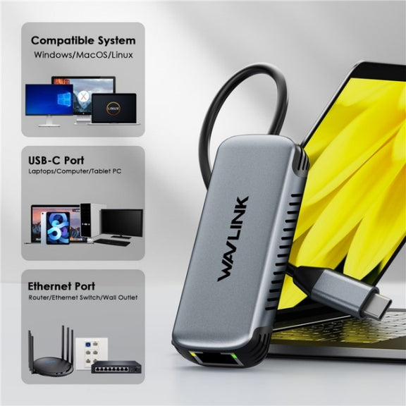 WAVLINK NWU340G 5Gbps Wired Network Converter USB-C to RJ45 Gigabit Ethernet Adapter