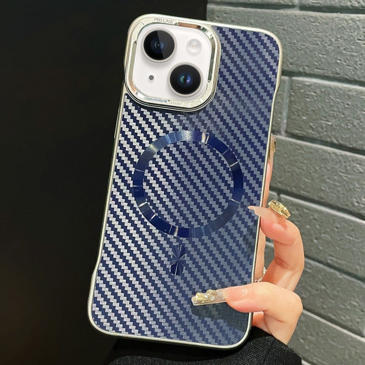 For iPhone 13 AG Carbon Fiber Frameless MagSafe Phone Case(Blue)