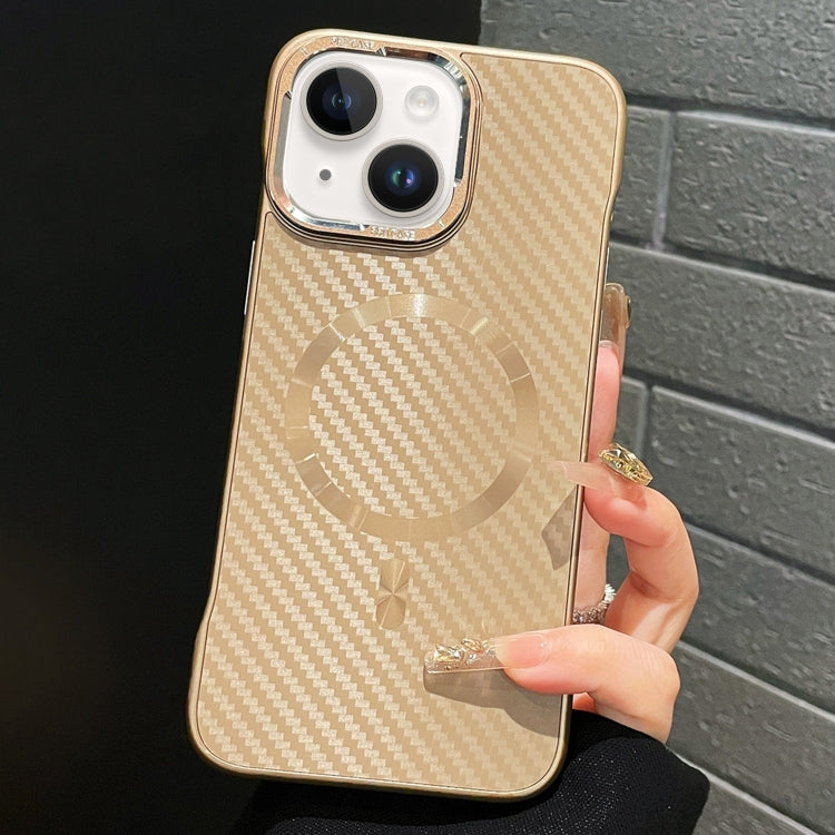 For iPhone 15 Plus AG Carbon Fiber Frameless MagSafe Phone Case(Gold)
