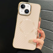 For iPhone 15 Plus AG Carbon Fiber Frameless MagSafe Phone Case(Pink)