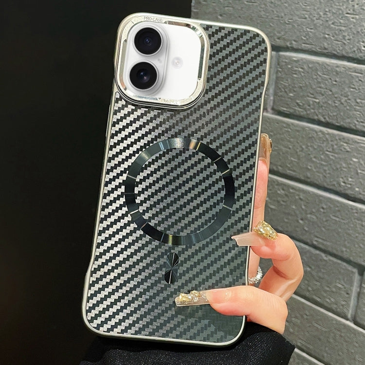 For iPhone 16 Plus AG Carbon Fiber Frameless MagSafe Phone Case(Black)