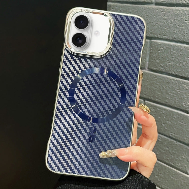For iPhone 16 Plus AG Carbon Fiber Frameless MagSafe Phone Case(Blue)