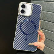 For iPhone 16 Plus AG Carbon Fiber Frameless MagSafe Phone Case(Blue)