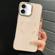 For iPhone 16 Plus AG Carbon Fiber Frameless MagSafe Phone Case(Pink)