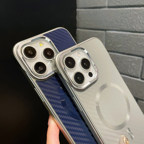 For iPhone 13 AG Carbon Fiber Frameless MagSafe Phone Case(Grey)