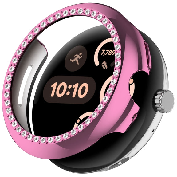 For Google Pixel Watch Diamond Electroplated PC Half Coverage Watch Protective Case(Pink)