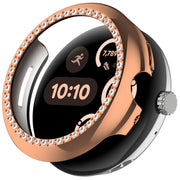For Google Pixel Watch Diamond Electroplated PC Half Coverage Watch Protective Case(Rose Gold)