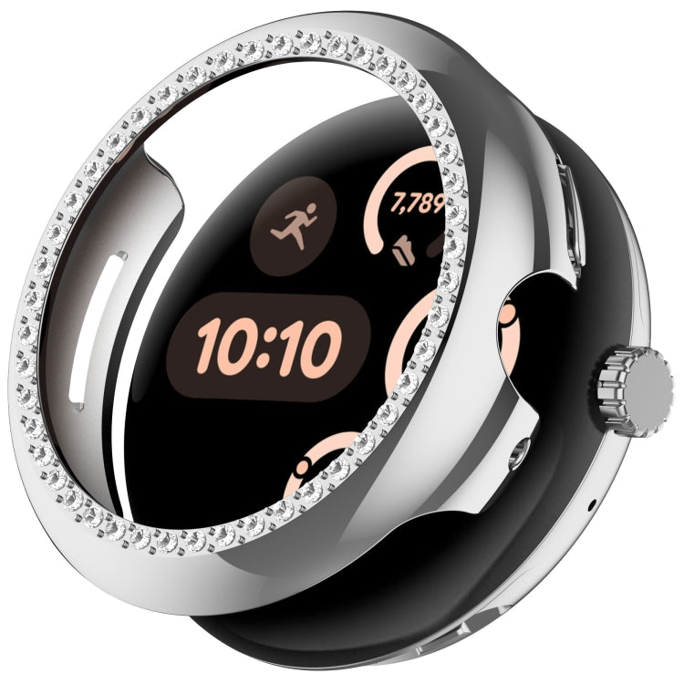 For Google Pixel Watch Diamond Electroplated PC Half Coverage Watch Protective Case(Silver)