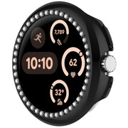 For Google Pixel Watch 3 45mm Diamond Electroplated PC Half Coverage Watch Protective Case(Black)