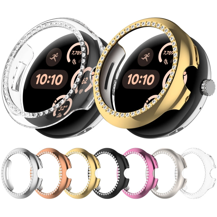 For Google Pixel Watch Diamond Electroplated PC Half Coverage Watch Protective Case(Pink)