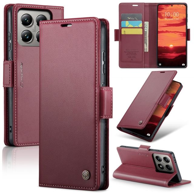 For Xiaomi 14T Pro CaseMe 023 Butterfly Buckle Litchi Texture RFID Anti-theft Leather Phone Case(Red)