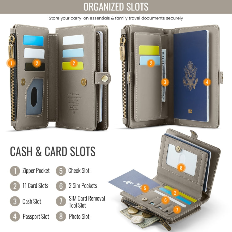 CaseMe-Me60 Multi-functional Anti-theft Swipe Passport Wallet(Grey)