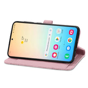 For Samsung Galaxy S25 5G Embossed Flower Zipper Leather Phone Case(Pink)
