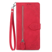 For Samsung Galaxy S25 5G Embossed Flower Zipper Leather Phone Case(Red)