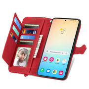 For Samsung Galaxy S25 5G Embossed Flower Zipper Leather Phone Case(Red)