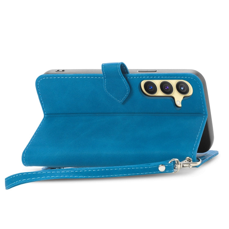 For Samsung Galaxy S25 5G Embossed Flower Zipper Leather Phone Case(Blue)